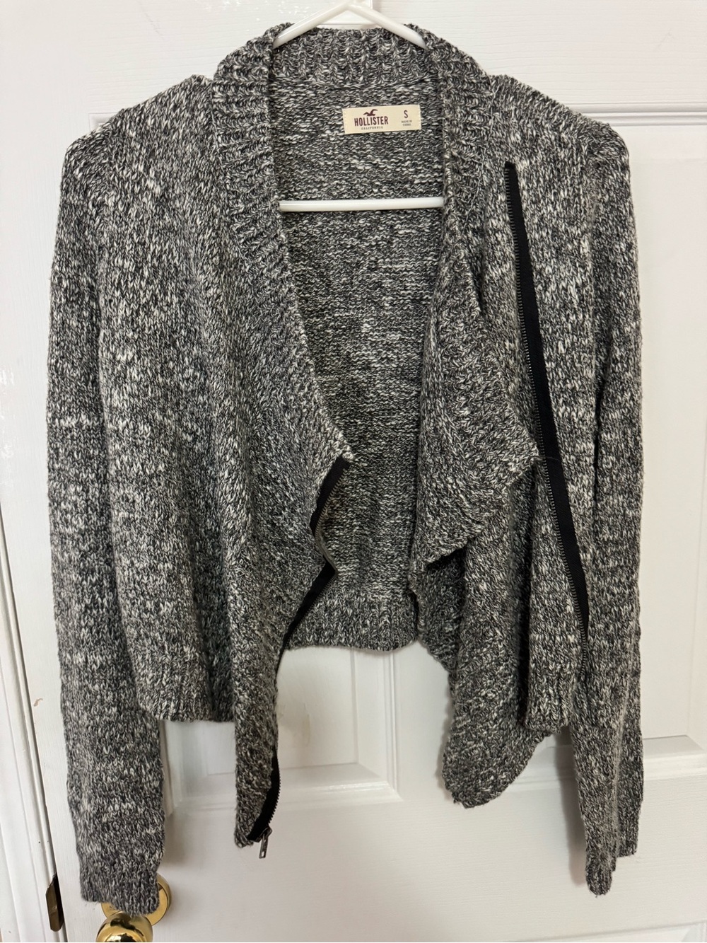 Hollister Marled Gray Open-Front Zip-Accent Cardigan